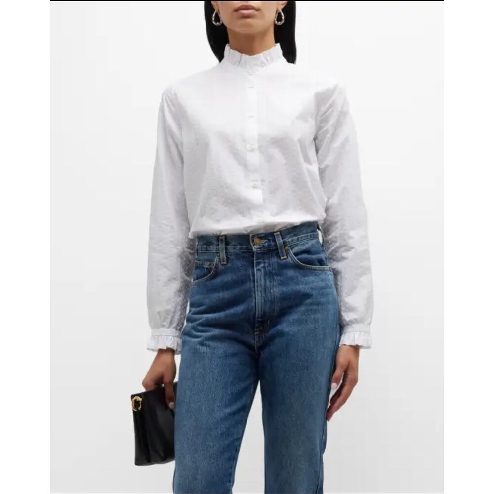 Officine Generale Adda Embroidered Fil Coupe Organic Cotton-Poplin Shirt Size S